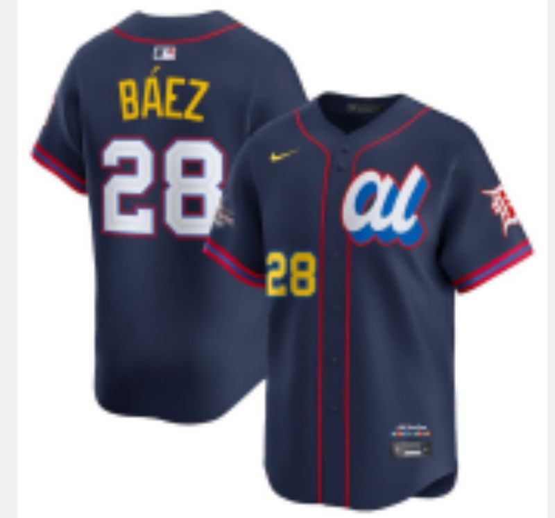Men 2025 Detroit Tigers #28 Baez Blue All star Blank Blue Nike MLB Jersey style 6->->